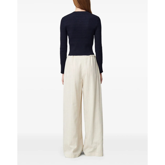 Claudie Pierlot Navy Fine-Knit Gold Bow Detail Long Sleeve Sweater Size M